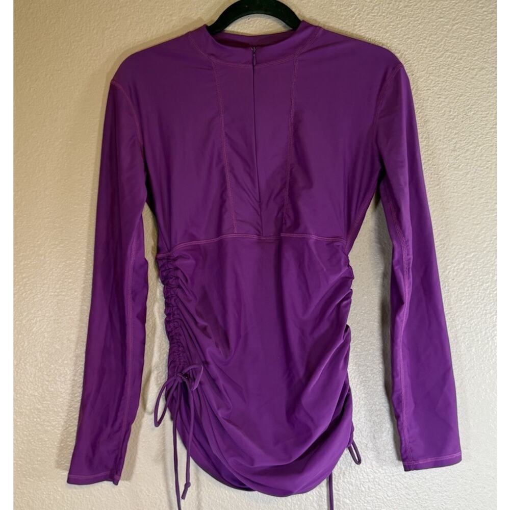 Sbart Size Medium Long Sleeve Rash Guard Swim Top Ruched Drawstring Sides - Picture 2 of 5